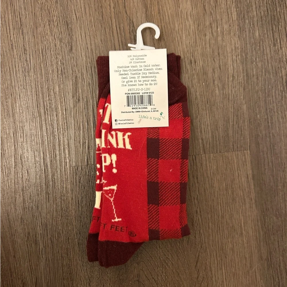 Two Left Feet Festive Santa Drinking Socks NWT